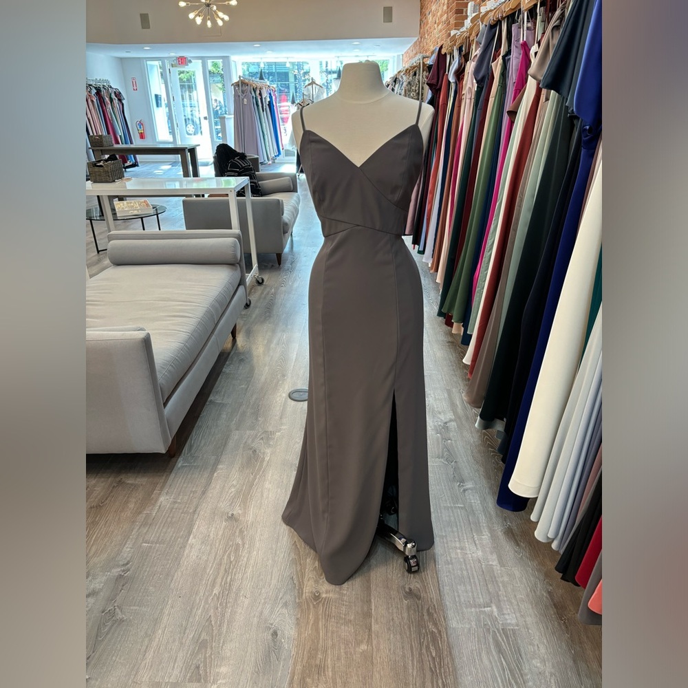 NEW - DESSY - 3013 V-NECK DRESS - CAVIAR GRAY - SIZE 14